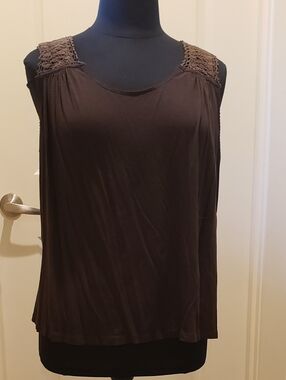 Brown Crochet-Shoulder Sleeveless Top